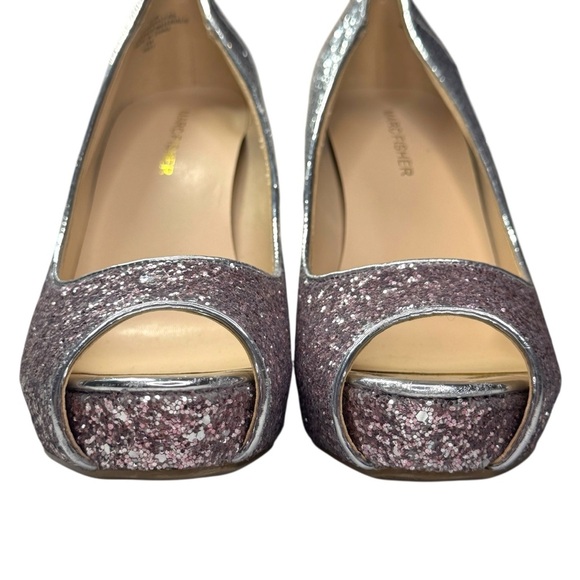 Marc Fisher Harpyly Heels Pumps Sz 9.5 Silver Pink Peep Toe Sparkle Glitter - Picture 8 of 16